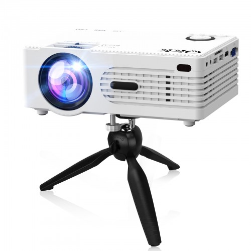 QKK 2022 Upgraded 7500Lumens Mini Projector, Full HD 1080P & 200" Display Supported, Portable Movie Projector Compatible with Phone, TV Stick, PS4, HDMI, AV, Dual USB [Tripod Included]